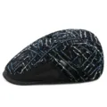 Eleganter atmungsaktiver schwarzer Spitzen-Netz-Baskenmütze mit blau-weißen Strukturmustern - Passend für 56-59cm Kopfumfang / Chiffon patch style-black
