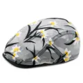 Atmungsaktive graue Mesh-Baskenmütze mit weißer Blumen-Spitzenstickerei für Damen - Passend für 56-59cm Kopfumfang / Narcissus-black