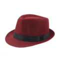 Cappello fedora classico in lino bordeaux con nastro nero per protezione solare - Adulto M (Circa 57-58cm) / Rosso (Fascia in Tessuto)