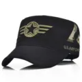 Cappello militare a testa piatta nero con dettagli mimetici e ricamo U.S. AIRFORCE - Regolabile (56-60cm) / Stile 4-Nero