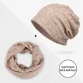 Set leggero con berretto slouchy e scaldacollo a righe cachi traspirante ed estivo - Stile a Doppio Uso / Taglia Unica - Elastico / Colore Caffè Misto