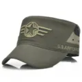 Berretto militare piatto verde militare con mimetico e ricamo U.S. Air Force da uomo - Regolabile (56-60cm) / Stile 4 Verde Militare