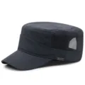 Professional breathable charcoal grey flat-top military cap with summer mesh side panels - Standard Size (56-59cm) / Mesh Style / Gray