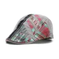 Vintage patchwork plaid beret flat cap with decorative stitching for men and women - One Size / Patchwork Stitched Plaid / Gray