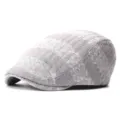 Classic grey knitted ivy cap featuring a ribbed texture for winter fashion and warmth - Adjustable 55-59cm Head Circumference / Wide Horizontal Stripe - Light Gray
