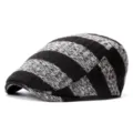 Vintage striped knitted newsboy cap for men and women, autumn winter warm flat hat - Adjustable 55-59cm Head Circumference / Wide Horizontal Stripe - Black