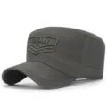 Berretto militare piatto grigio scuro con toppa ricamata del logo ARMY per uomo - Regolabile (56-60cm) / Stile 13 - Verde Militare