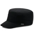 Breathable black cotton military flat top cap for outdoor summer sun protection - Standard Size (56-59cm) / Quick Dry Style / Black