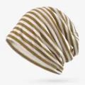Berretto slouchy traspirante a righe marroni e bianche per uomo e donna sciarpa versatile - Stile con Parte Superiore Chiusa / Taglia unica / Righe Cachi e Bianche