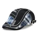 Stylish black and plaid beret cap with contrast stitching and adjustable strap back - One Size / Arrow Embroidery Thread / Black