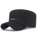 Berretto militare classico nero a cima piatta con dettaglio logo stella e ali ricamato - Regolabile (56-60cm) / Stile 12 - Nero
