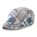Vintage grey newsboy cap with plaid patchwork and fashion print details for men - One Size / Arrow Embroidery Thread / Gray