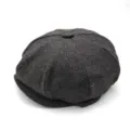 Classic vintage grey textured wool newsboy cap for winter warmth and stylish outdoor look - One Size / Dark Grey Plaid (No. 13)