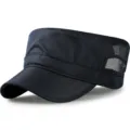 Black breathable flat-top army cap with honeycomb texture and mesh side panels for men. - Standard Size (56-59cm) / Honeycomb Mesh Style / Navy Blue