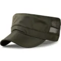 Olive green military flat top cap with breathable mesh for summer outdoor sun protection. - Standard Size (56-59cm) / Honeycomb Mesh Style / Army Green