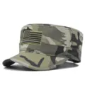 Berretto piatto mimetico tattico con toppa ricamata della bandiera americana - Regolabile (56-60cm) / Stile 14 - Mimetico