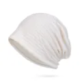 Elegante berretto in cotone sottile traforato e traspirante per donna color crema. - Taglia Unica (Elasticizzata) / A Strisce / Bianco