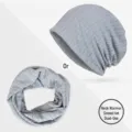 Berretto e scaldacollo a righe grigio chiaro versatile per primavera estate - Stile a Doppio Uso / Taglia Unica - Elastico / Celeste Tinta Unita