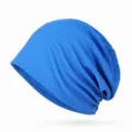 Berretto slouchy blu traforato e traspirante da donna in morbido cotone leggero - Taglia Unica (Elasticizzata) / Stile a Righe - Blu Colorato