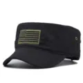 Berretto militare nero tattico a testa piatta con toppa bandiera americana per uomo - Regolabile (56-60cm) / Stile 14 - Nero