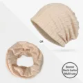 Berretto e scaldacollo 2-in-1 a righe beige sottili ed elegante per uomo e donna - Stile a Doppio Uso / Taglia Unica - Elastico / Cachi Misto