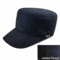 Navy blue flat top military cap featuring warm fleece lining and sport tag detail - Normal Size (56-59cm) / Fleece Thermal Style / Navy Blue