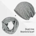 Set berretto e scaldacollo grigio a righe sottile e traspirante per la primavera - Stile a Doppio Uso / Taglia Unica - Elastico / Verde Militare Misto