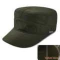 Dark army green flat top military cadet cap for men featuring warm fleece lining - Standard Size (56-59cm) / Fleece Lined Style / Army Green