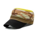 Camouflage cotton military flat top cap with sun protection in a stylish color-blocked design - Adjustable (56-59cm) / Black Brim Camouflage Body