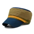 Stylish Korean style color-block cotton cadet cap with an orange decorative strap - Adjustable (56-59cm) / Dark Green Brim Khaki Body