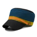 Stylish teal and orange color-blocked cotton military flat-top cap for sun protection - Adjustable (56-59cm) / Black Brim Dark Green Body