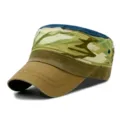 Unisex camouflage flat top military cap with khaki brim for outdoor sun protection - Adjustable (56-59cm) / Khaki Brim Camouflage Body