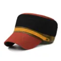 Stylish red and black color-block cotton military flat top cap for sun protection - Adjustable (56-59cm) / Brick Red Brim Black Body