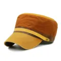 Casual cotton cadet cap in yellow and brown color-blocked design with flat top style - Adjustable (56-59cm) / Yellow Brim Orange Body