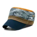 Casual camouflage flat top military cap with multi-color patchwork cotton fabric - Adjustable (56-59cm) / Dark Green Brim Camouflage Body
