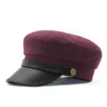 Cappello da capitano vintage bordeaux con visiera in pelle PU nera e bottone dorato. - 56-58cm / Borgogna