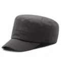 Donkergrijze militaire platte pet van warme zachte hoodie-stof voor heren en dames - Eén maat voor 56-58cm / donkergrijs