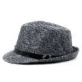 British retro plaid fedora hat with leather band for men and women, autumn winter style - One Size (56-58cm) / Dark Light Gray Belt Buckle