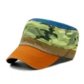 Colorblock camouflage cotton cadet hat with orange brim for outdoor sun protection - Adjustable (56-59cm) / Orange Brim Camouflage Body