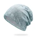 Berretto da donna in pizzo floreale azzurro chiaro con fodera traspirante - Taglia Unica - Elastico / Stile 11 / grigio-blu