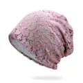 Berretto slouchy da donna in pizzo floreale rosa, traspirante e alla moda per primavera - Taglia unica / Stile 13 / Rosa Antico