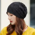 Elegante berretto in pizzo nero da donna con motivo floreale e maglia traspirante - Taglia unica / Stile 15 / Nero