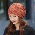 Berretto elegante in pizzo floreale terracotta per donna cappello traspirante primavera - Taglia unica / Stile 15 / Rosso Arancio