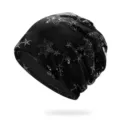 Berretto slouchy da donna in pizzo nero con stelle di paillettes argento per primavera - Taglia unica / Stile 14 / Nero
