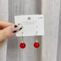 Exquisite French style Ankara red pearl drop earrings with 925 silver needles for women. - Rhinestone Decorated Artificial Pearl Style (E2469)