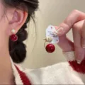 Festive Anchor Red round ball stud earrings with sparkly gold-tone accents for women - E3733 Gold Red Rhinestone (Pave Ball Style)
