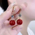 Elegant French style Ankora red pearl drop earrings with gold hoops and rhinestones - Red Pearl Style (E2480)