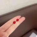 Elegant round red gemstone stud earrings featuring a polished golden bezel variant - E3798 Gold Red (Glossy Round Bead Style)