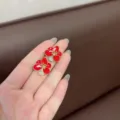 Elegant French vintage red enamel flower stud earrings with crystal center detail - Flower Enamel Stud Earrings (E2588)