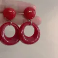 Elegant French vintage red resin hoop earrings with Ankara red glossy finish for women - Thickened Ring Stud Earrings (E4757) / Silver Red